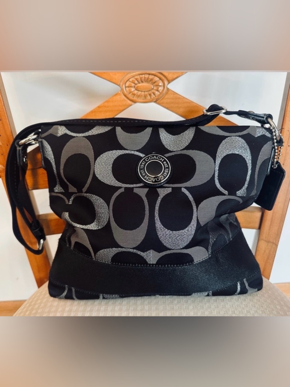 Authentic Coach Black Signature Canvas Crossbody Shoulder Bag
